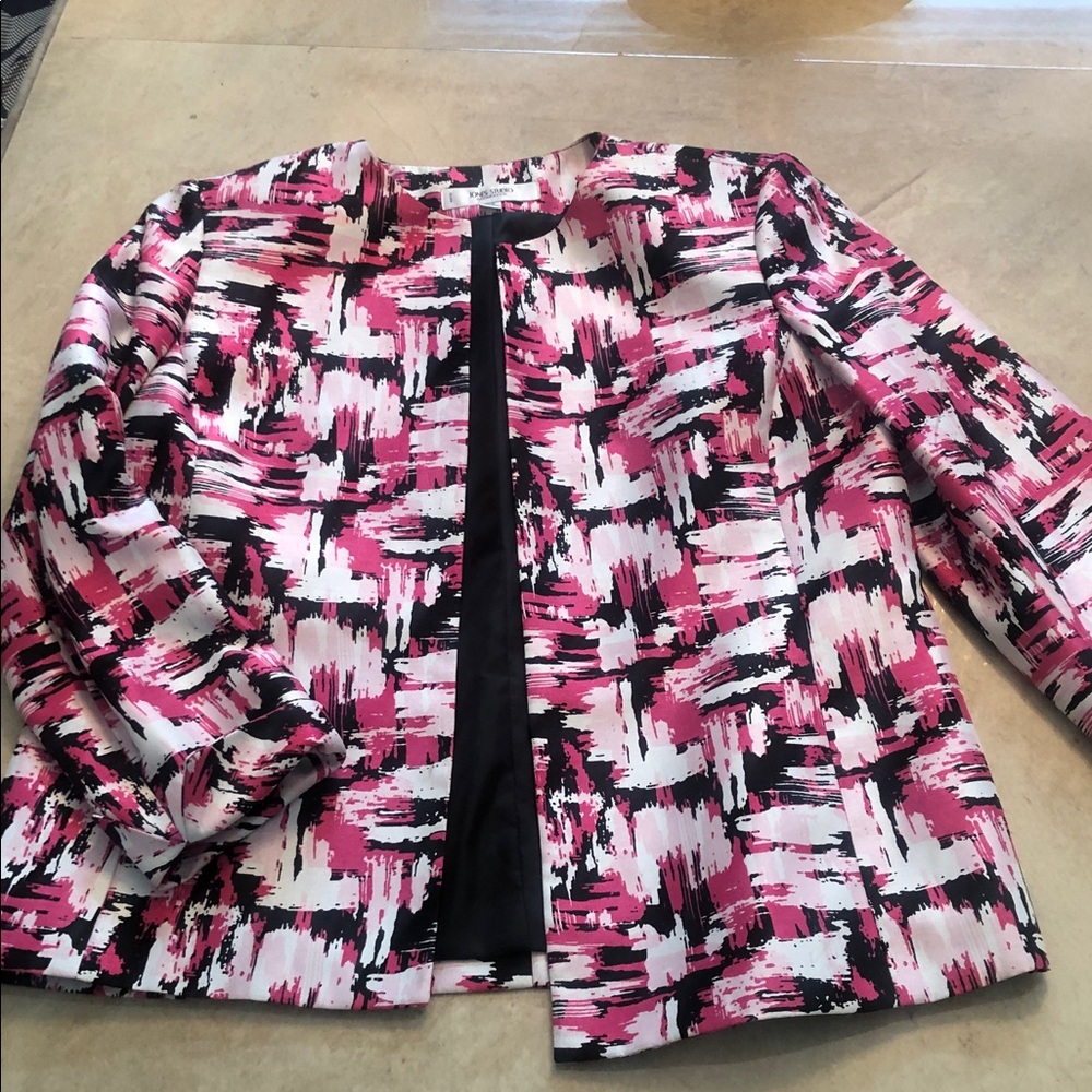 Jones Studio lined Women’s Pink Black White Brushstroke Open-Front Jacket 12P